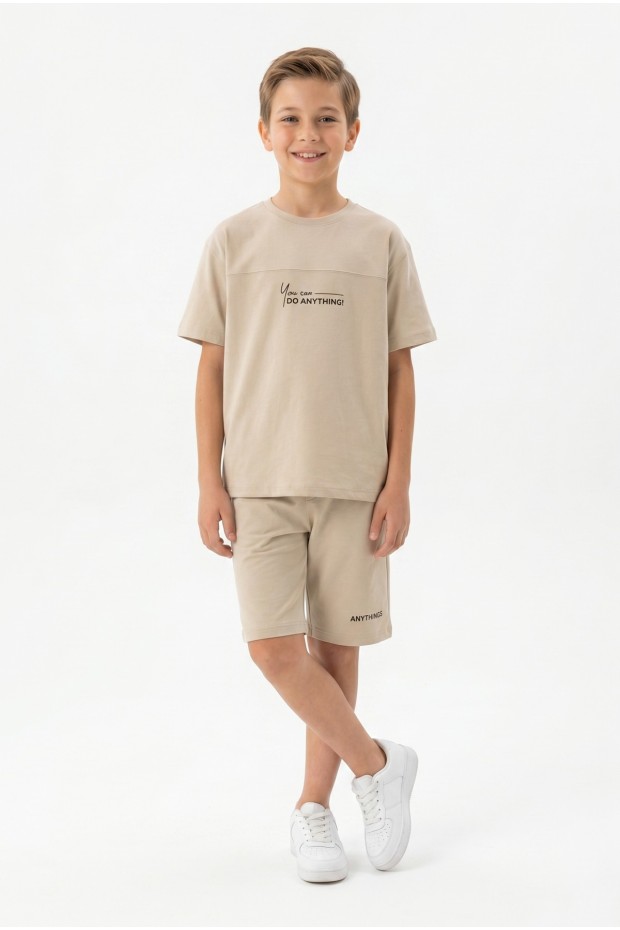 Erkek Çocuk Baskılı 100% Pamuk Süprem Kumaş Tişört İki İplik  Şortlu Takım 