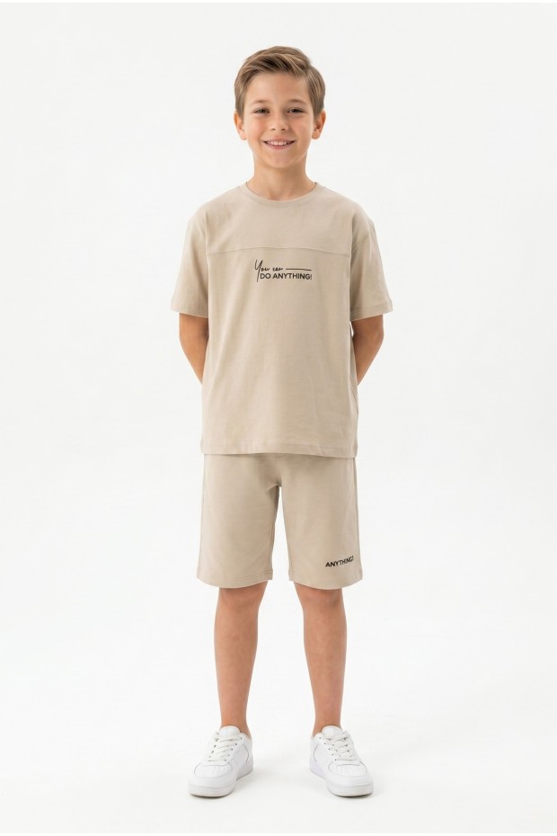 Erkek Çocuk Baskılı 100% Pamuk Süprem Kumaş Tişört İki İplik  Şortlu Takım 