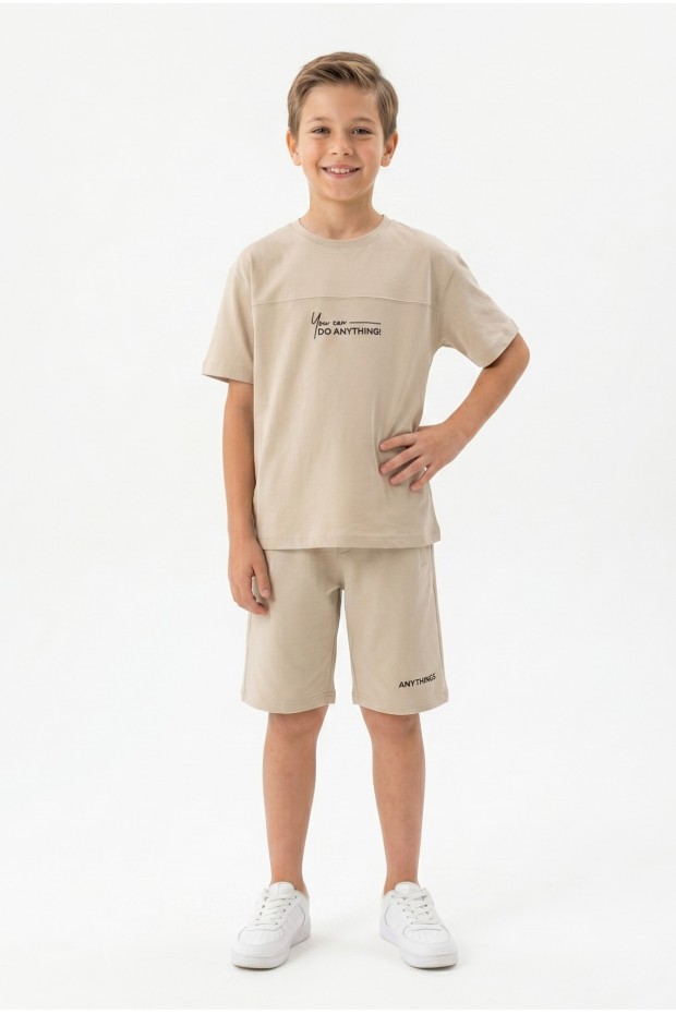 Erkek Çocuk Baskılı 100% Pamuk Süprem Kumaş Tişört İki İplik  Şortlu Takım 