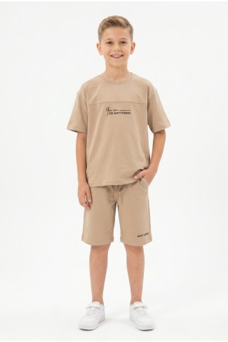 Erkek Çocuk Baskılı 100% Pamuk Süprem Kumaş Tişört İki İplik  Şortlu Takım