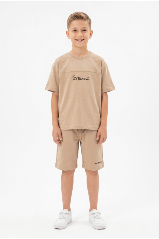 Erkek Çocuk Baskılı 100% Pamuk Süprem Kumaş Tişört İki İplik  Şortlu Takım