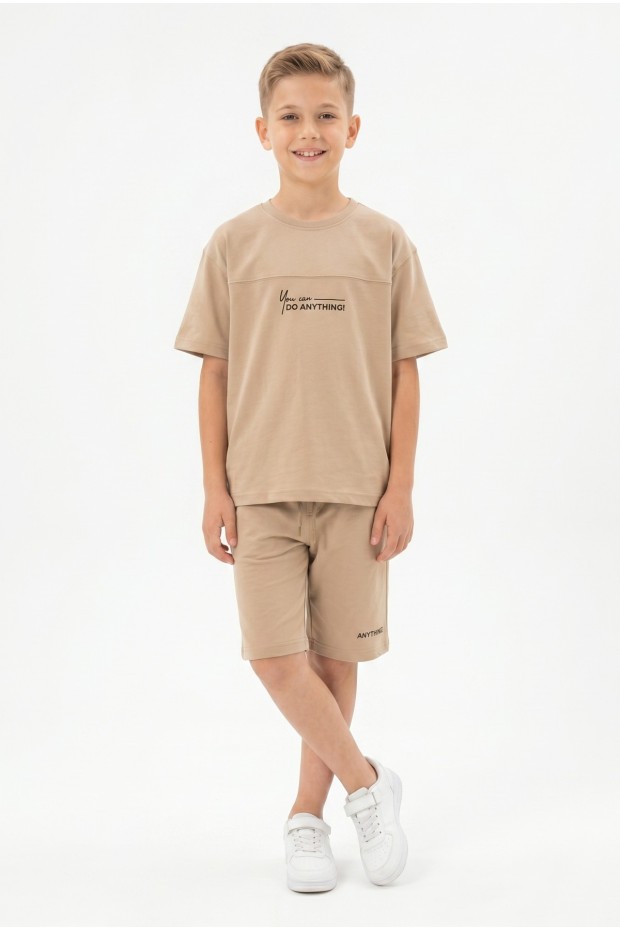 Erkek Çocuk Baskılı 100% Pamuk Süprem Kumaş Tişört İki İplik  Şortlu Takım