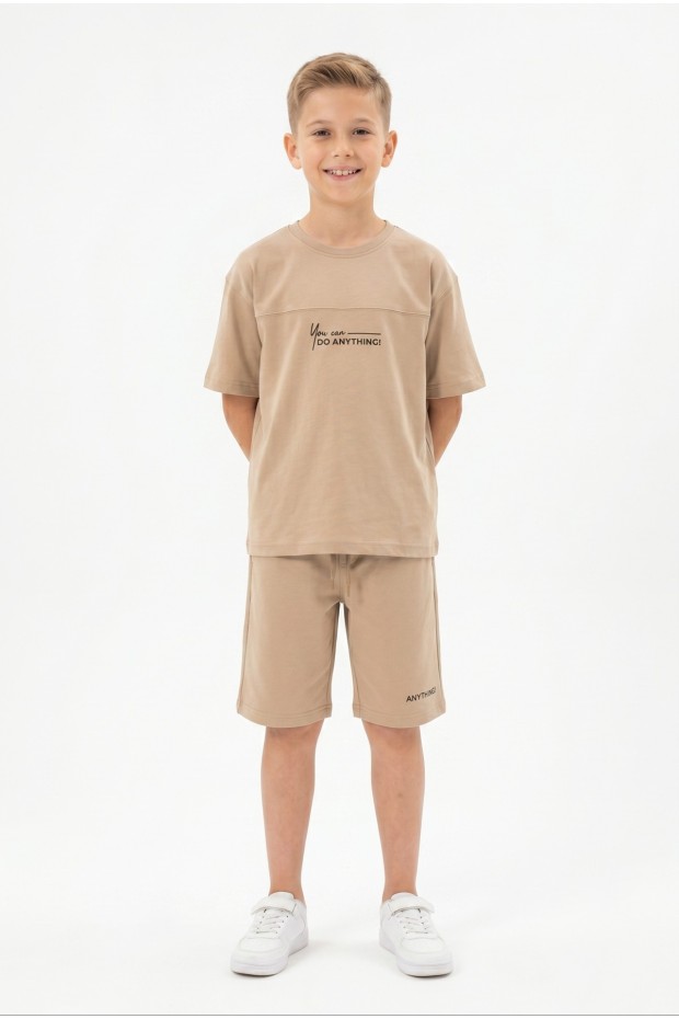 Erkek Çocuk Baskılı 100% Pamuk Süprem Kumaş Tişört İki İplik  Şortlu Takım