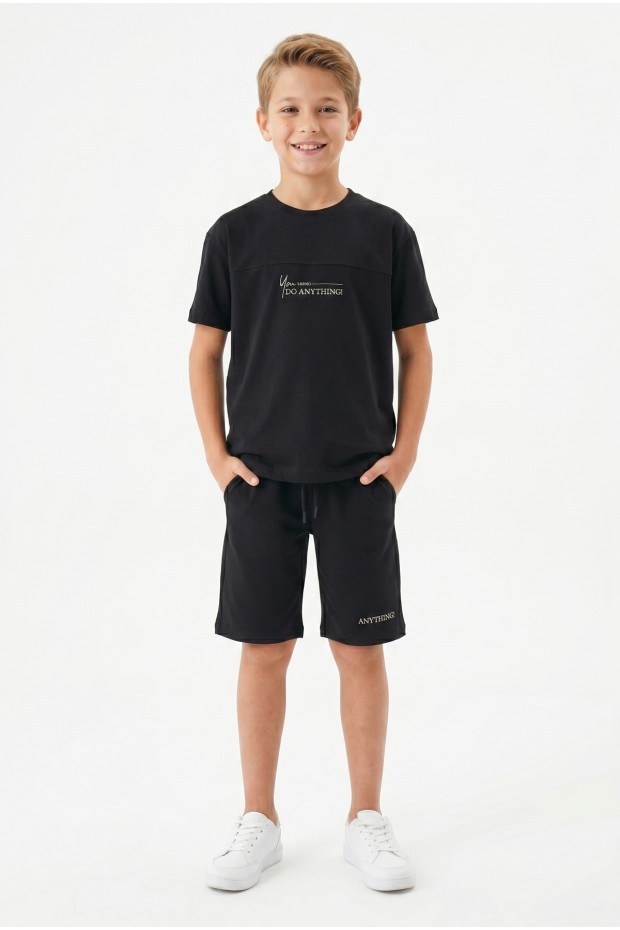 Erkek Çocuk Baskılı 100% Pamuk Süprem Kumaş Tişört İki İplik  Şortlu Takım