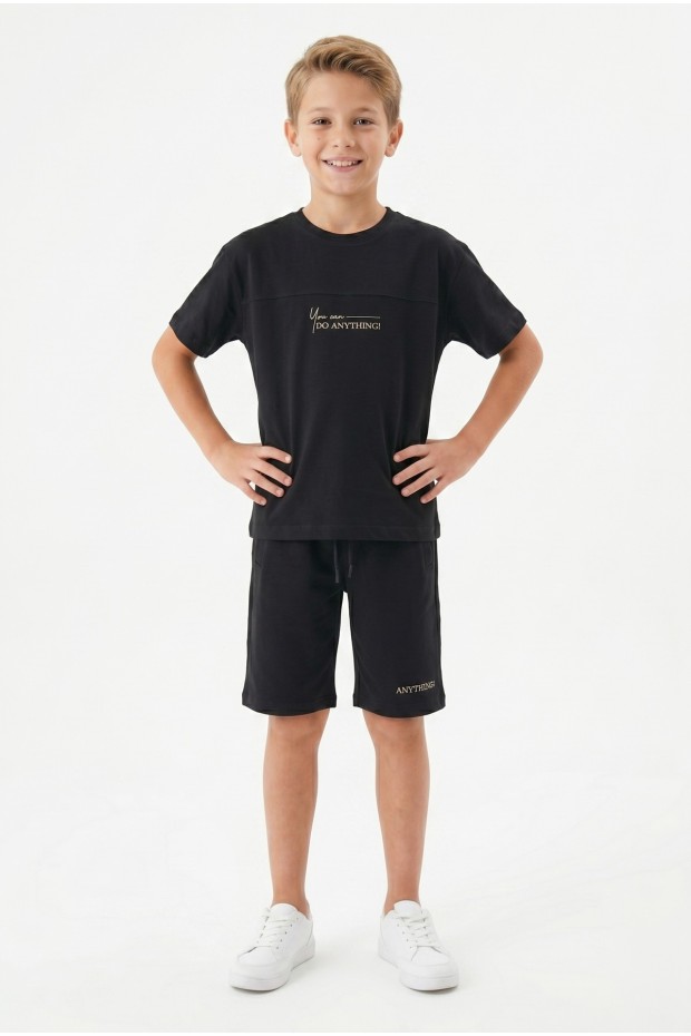 Erkek Çocuk Baskılı 100% Pamuk Süprem Kumaş Tişört İki İplik  Şortlu Takım