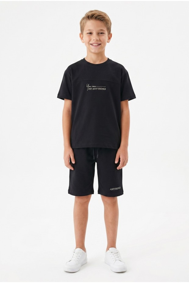 Erkek Çocuk Baskılı 100% Pamuk Süprem Kumaş Tişört İki İplik  Şortlu Takım