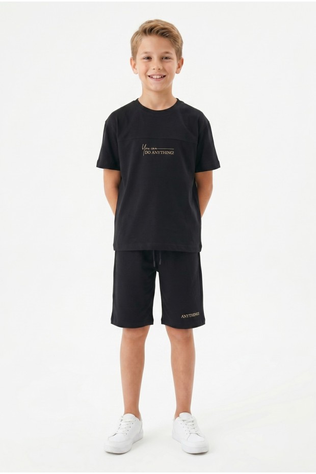 Erkek Çocuk Baskılı 100% Pamuk Süprem Kumaş Tişört İki İplik  Şortlu Takım