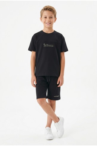 Erkek Çocuk Baskılı 100% Pamuk Süprem Kumaş Tişört İki İplik  Şortlu Takım