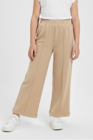 Kız Çocuk Önden Çizgi Detaylı Beli Lastikli Bol Paça Rahat Kesim Pantolon