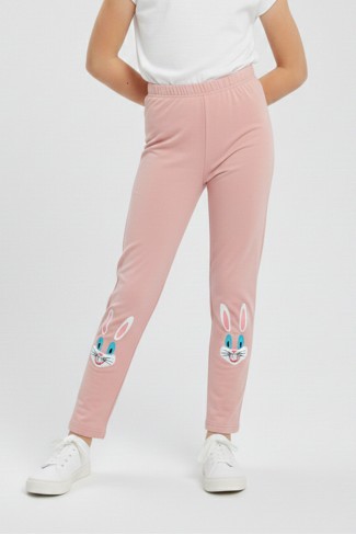 Kız Çocuk Tavşan Nakışlı Fiyonk Detaylı Esnek Pamuklu Tayt