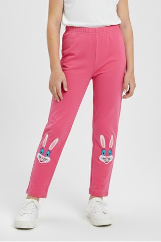 Kız Çocuk Tavşan Nakışlı Fiyonk Detaylı Esnek Pamuklu Tayt