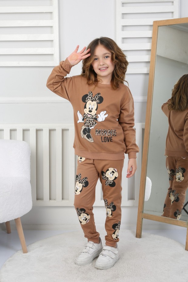 Kız Çocuk Baskılı İki İplik Pamuklu Günlük Takımı