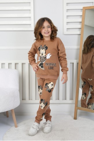 Kız Çocuk Baskılı İki İplik Pamuklu Günlük Takımı