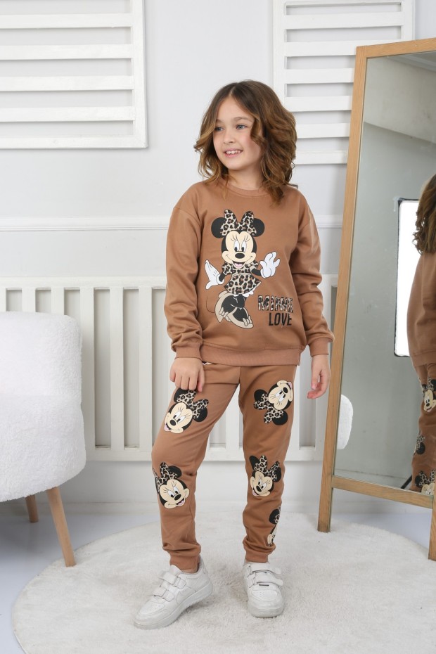 Kız Çocuk Baskılı İki İplik Pamuklu Günlük Takımı