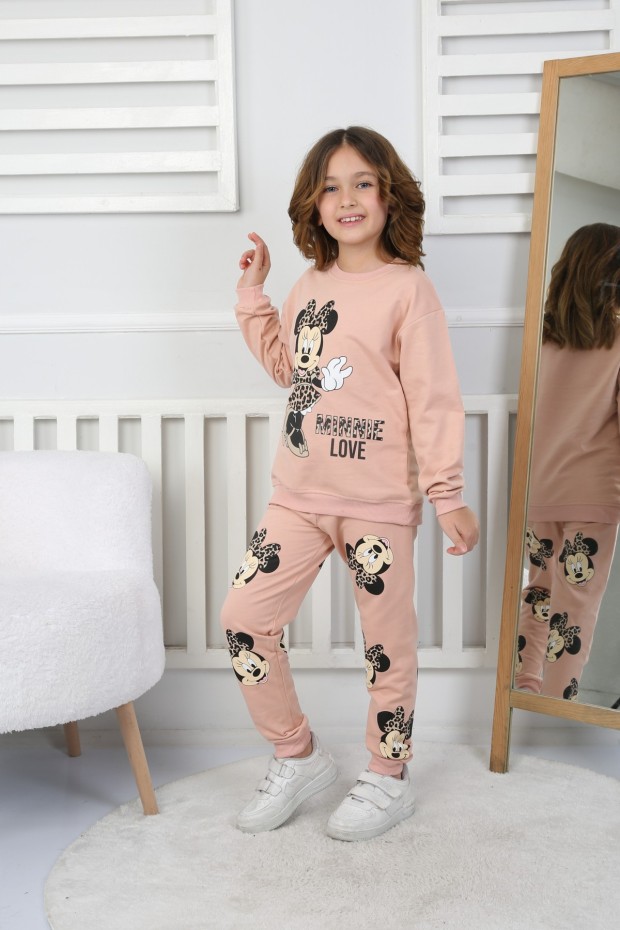 Kız Çocuk Baskılı İki İplik Pamuklu Günlük Takımı