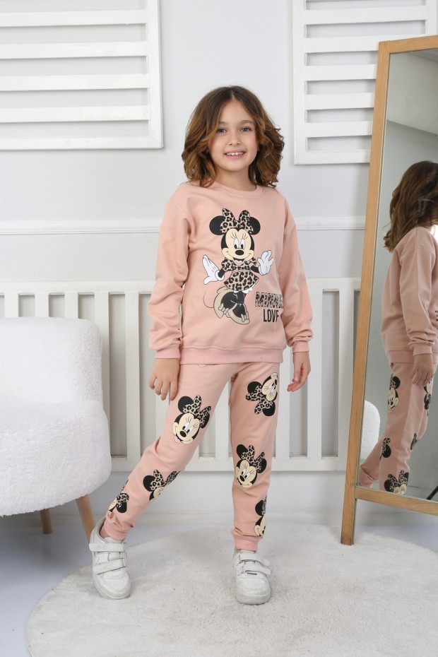 Kız Çocuk Baskılı İki İplik Pamuklu Günlük Takımı