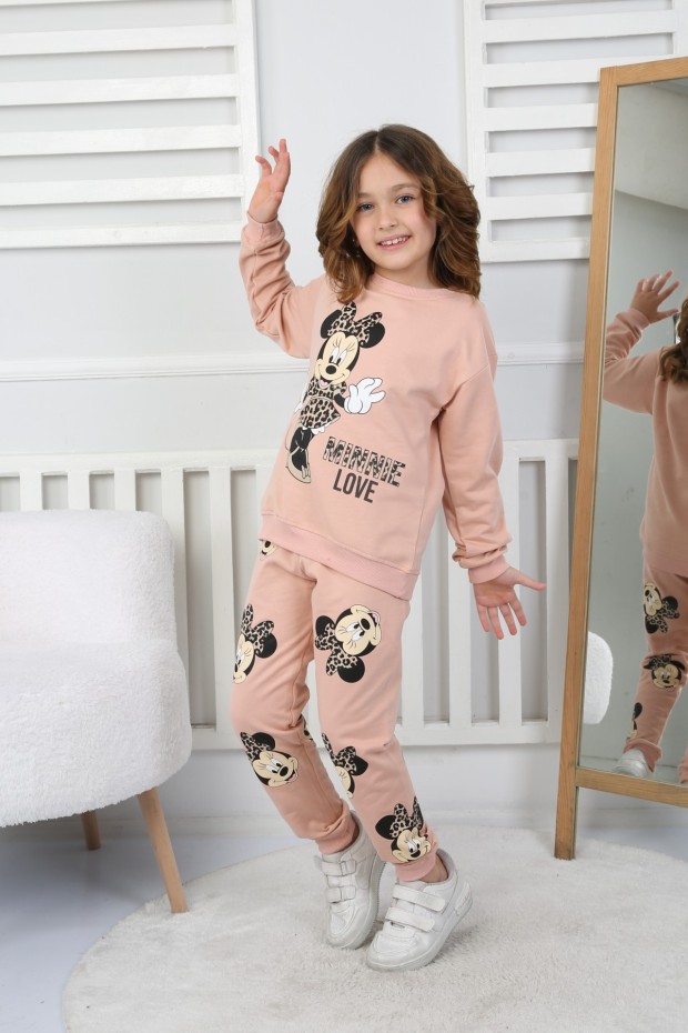 Kız Çocuk Baskılı İki İplik Pamuklu Günlük Takımı