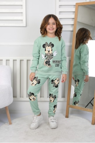 Kız Çocuk Baskılı İki İplik Pamuklu Günlük Takımı