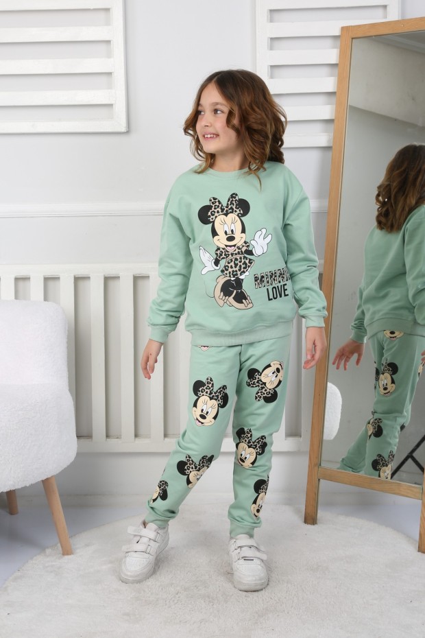 Kız Çocuk Baskılı İki İplik Pamuklu Günlük Takımı