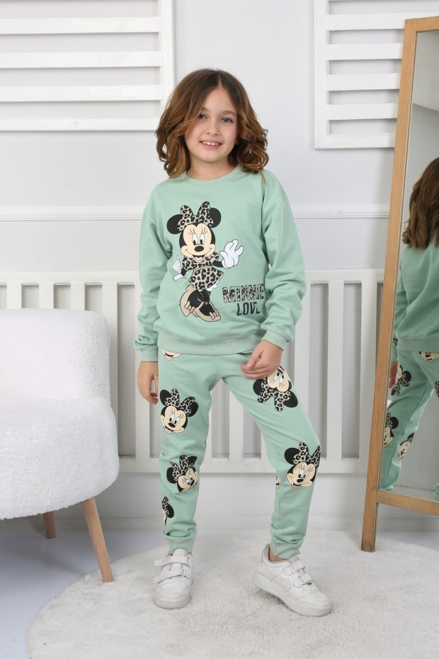 Kız Çocuk Baskılı İki İplik Pamuklu Günlük Takımı