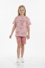Kız Çocuk %100 Pamuk Reaktif Boyama Kalp Desenli Kısa Kollu Şortlu Takımı