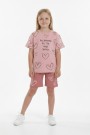 Kız Çocuk %100 Pamuk Reaktif Boyama Kalp Desenli Kısa Kollu Şortlu Takımı