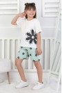 Kız Çocuk Papatya Baskılı Kısa Kollu Tişört Ve Çiçek Desenli Şortlu Pamuklu Takımı