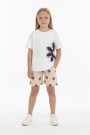 Kız Çocuk Papatya Baskılı Kısa Kollu Tişört Ve Çiçek Desenli Şortlu Pamuklu Takımı