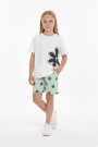Kız Çocuk Papatya Baskılı Kısa Kollu Tişört Ve Çiçek Desenli Şortlu Pamuklu Takımı