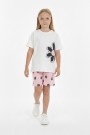 Kız Çocuk Papatya Baskılı Kısa Kollu Tişört Ve Çiçek Desenli Şortlu Pamuklu Takımı