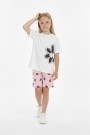 Kız Çocuk Papatya Baskılı Kısa Kollu Tişört Ve Çiçek Desenli Şortlu Pamuklu Takımı