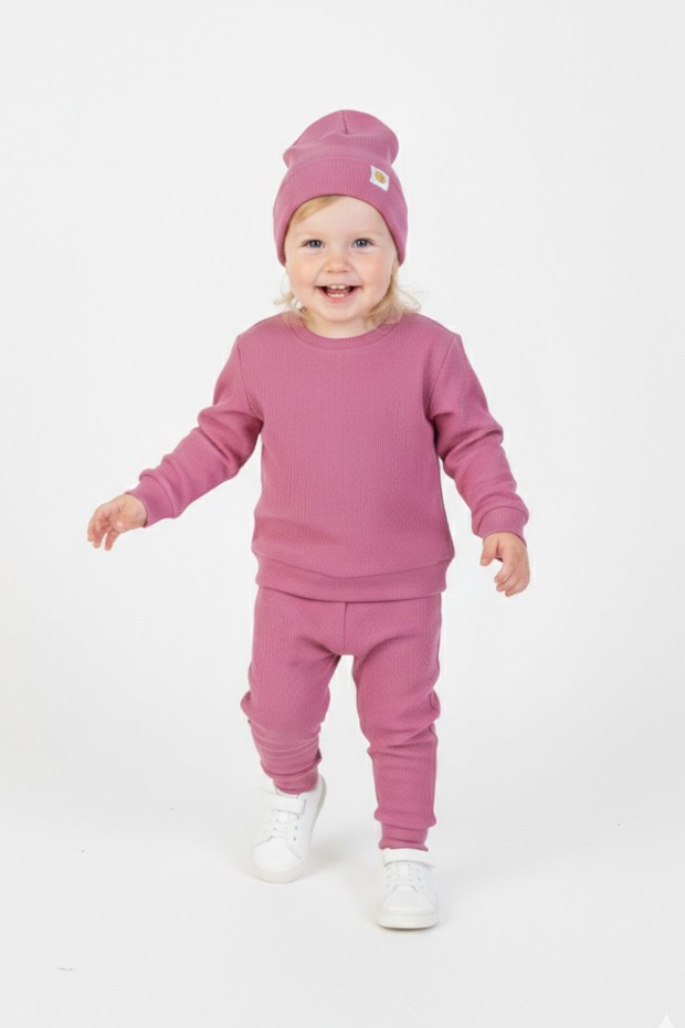 Uniseks Bebek İki İplik %100 Pamuk Kaşkorse Kumaş Bereli Takım