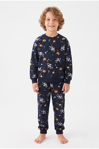 Erkek Çocuk İki İplik %95 Cotton Astronot Baskılı Takım