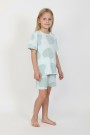 Kız Çocuk Yeşili Büyük Kalp Desenli %100 Pamuk Süprem Kumaş Kısa Kollu Pijama Takımı 