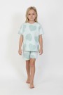 Kız Çocuk Yeşili Büyük Kalp Desenli %100 Pamuk Süprem Kumaş Kısa Kollu Pijama Takımı 