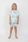 Kız Çocuk Yeşili Büyük Kalp Desenli %100 Pamuk Süprem Kumaş Kısa Kollu Pijama Takımı 