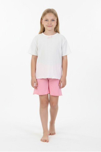 Kız Çocuk Kısa Kollu Bisiklet Yaka Tişört Ve Şortlu Pamuklu Yazlık Pijama Takımı