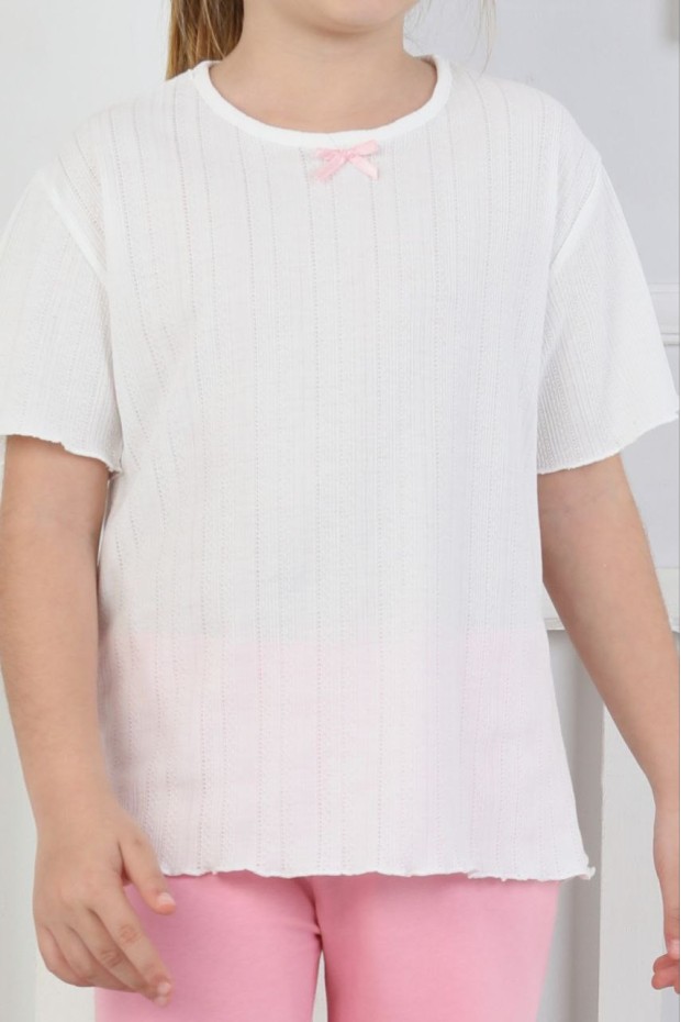 Kız Çocuk Kısa Kollu Bisiklet Yaka Tişört Ve Şortlu Pamuklu Yazlık Pijama Takımı