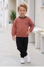 Erkek Bebek Ön Ve Arkası Baskılı İki İplik Fırçalı Kumaş Takım 