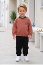 Erkek Bebek Ön Ve Arkası Baskılı İki İplik Fırçalı Kumaş Takım 