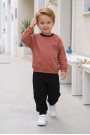 Erkek Bebek Ön Ve Arkası Baskılı İki İplik Fırçalı Kumaş Takım 