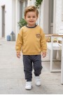 Erkek Bebek Ön Ve Arkası Baskılı İki İplik Fırçalı Kumaş Takım 