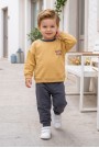 Erkek Bebek Ön Ve Arkası Baskılı İki İplik Fırçalı Kumaş Takım 