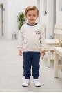 Erkek Bebek Ön Ve Arkası Baskılı İki İplik Fırçalı Kumaş Takım 