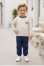 Erkek Bebek Ön Ve Arkası Baskılı İki İplik Fırçalı Kumaş Takım 