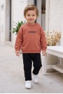 Erkek Bebek Önü Baskılı İki İplik Fırçalı Kumaş Arka Cepli Pantolonlu Takım
