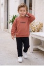 Erkek Bebek Önü Baskılı İki İplik Fırçalı Kumaş Arka Cepli Pantolonlu Takım