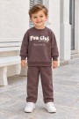 Erkek Çocuk Yazı Baskılı %100 Pamuk Üç İplik Fırçalı Kumaş Uzun Kollu Sweat Cepli Pantolonlu Takım