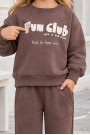 Kız Çocuk Yazı Baskılı %100 Pamuk Üç İplik Fırçalı Kumaş Uzun Kollu Sweat Cepli Pantolonlu Takım