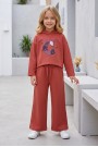 Kız Çocuk Choose Happy Baskılı %100 Pamuk İki İplik Kapşonlu Bol Paça Pantolonlu Takım